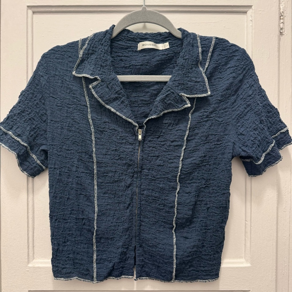 Moussy Blue Zip Up Shirt